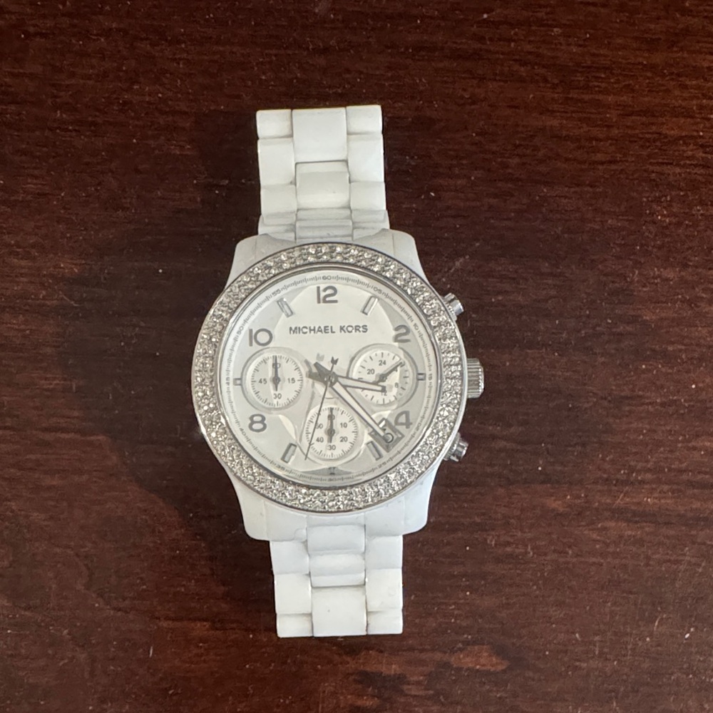 Michael Kors Silver and White Chronograph Watch